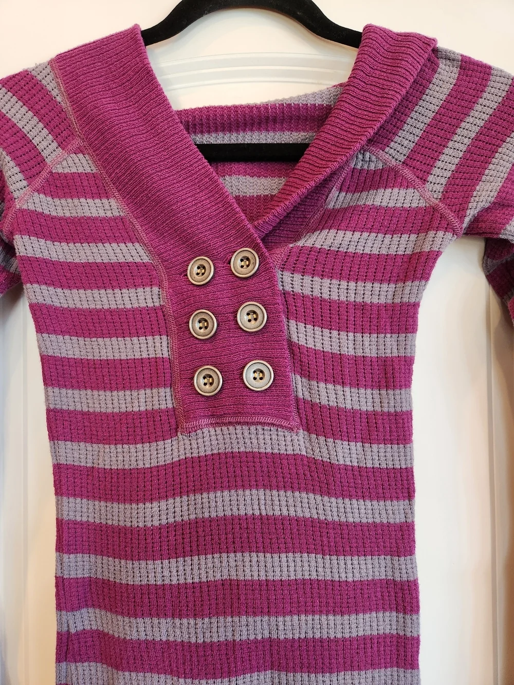 Vintage Free People Magenta/Gray Stripe Hoodie/Henley Size S 90's Bella Swan Y2K